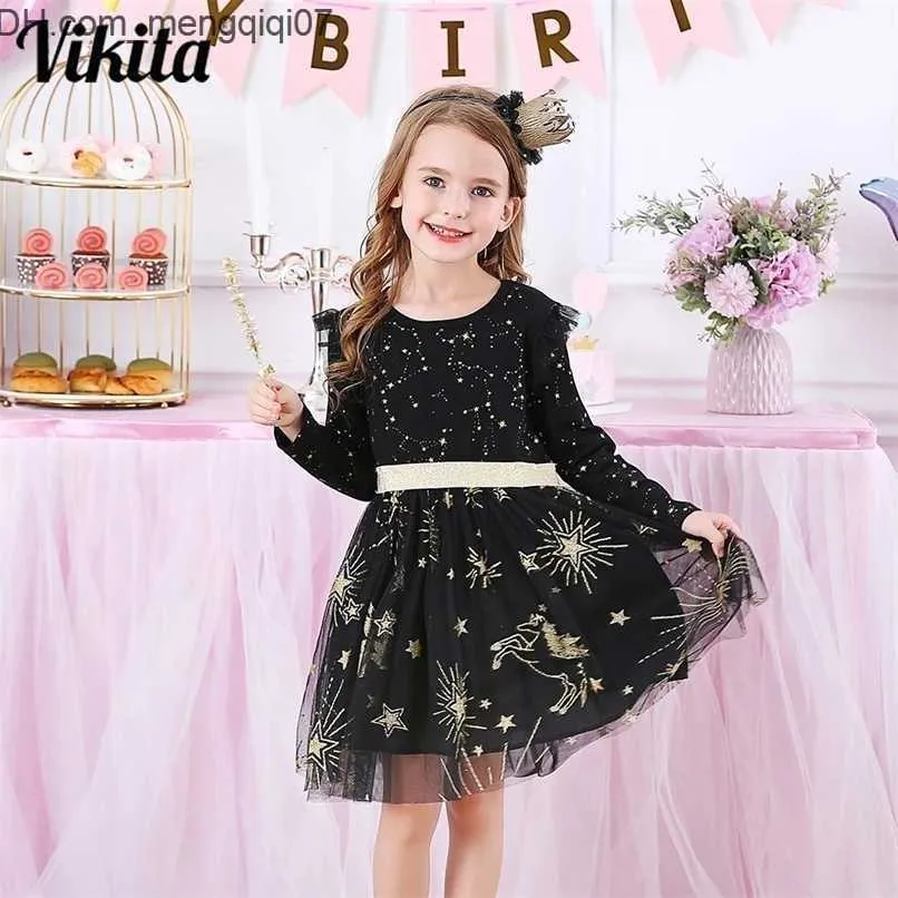 Girl's Dresses Vikita Kids Party Dress for Girl Children Sequined Es Girls Star Toddlers Casual ES Autumn Costumes 220110 Z230701