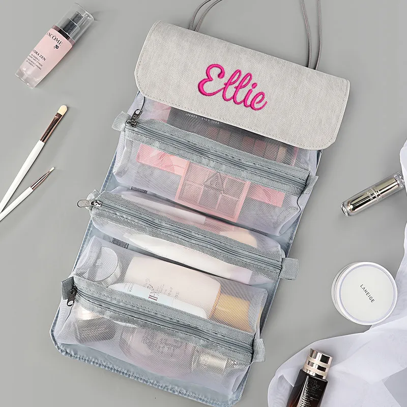 Bolsas de cosméticos Estuches Bordado personalizado Neceser plegable Portátil Separado Gran volumen Personalizado Kits de maquillaje cosmético para mujeres Bolsa de viaje 230630