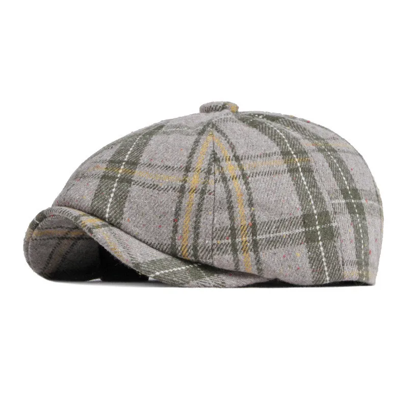 Autumn Winter Polyester Plaid Newsboy Caps Flat Peaked Cap Men and Women Painter Beret Hats 56