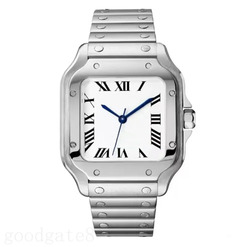 Platerade guldklockor Santo Luxury Watch Screw Bezel Sapphire Square Dial WSSA0018 Reloj Hombre rostfritt stål Quartz Movement Watch Casual XB08