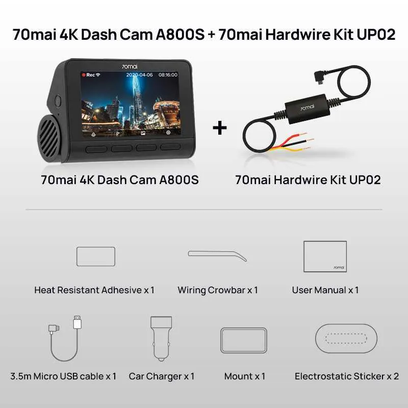 DVRs 4K Dash Cam Builtin GPS ADAS 140FOV 70mai Camera Car DVR A800S 24H