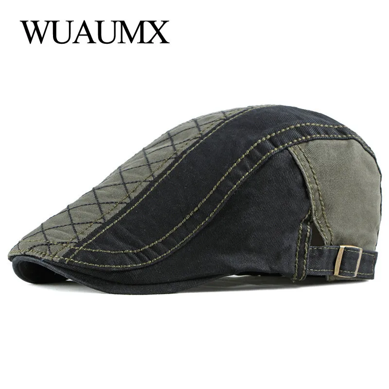 Wuaumx béret chapeau pour hommes printemps été visière visière casquettes plates décontracté Patchwork bec de canard chapeau coton artiste peintre béret casquette