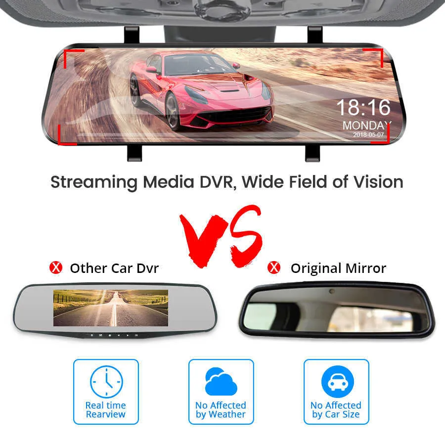 DVRs EACE Auto Black Box Car Dvr Streaming Media Mirror Dash