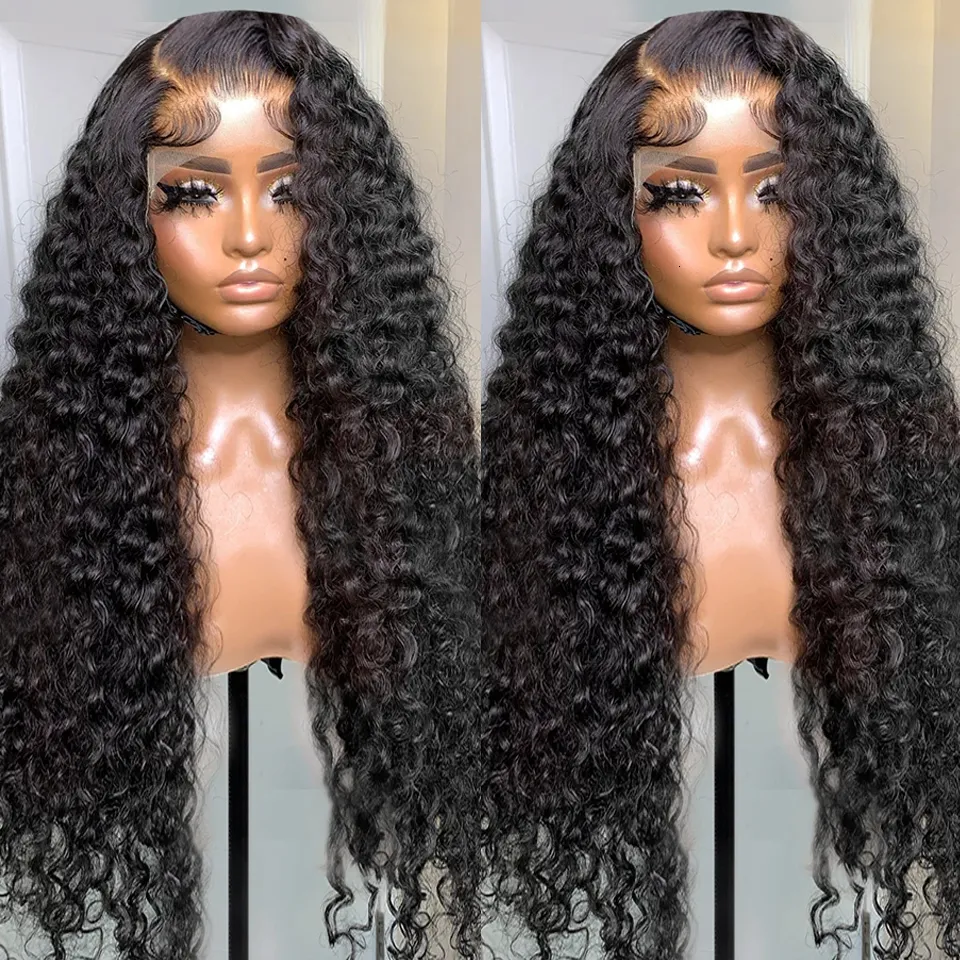 Spetsspår 13x4 Front Human Hair Brazilian Deep Wave Frontal Wig 360 Curly Prepluched for Women 230630