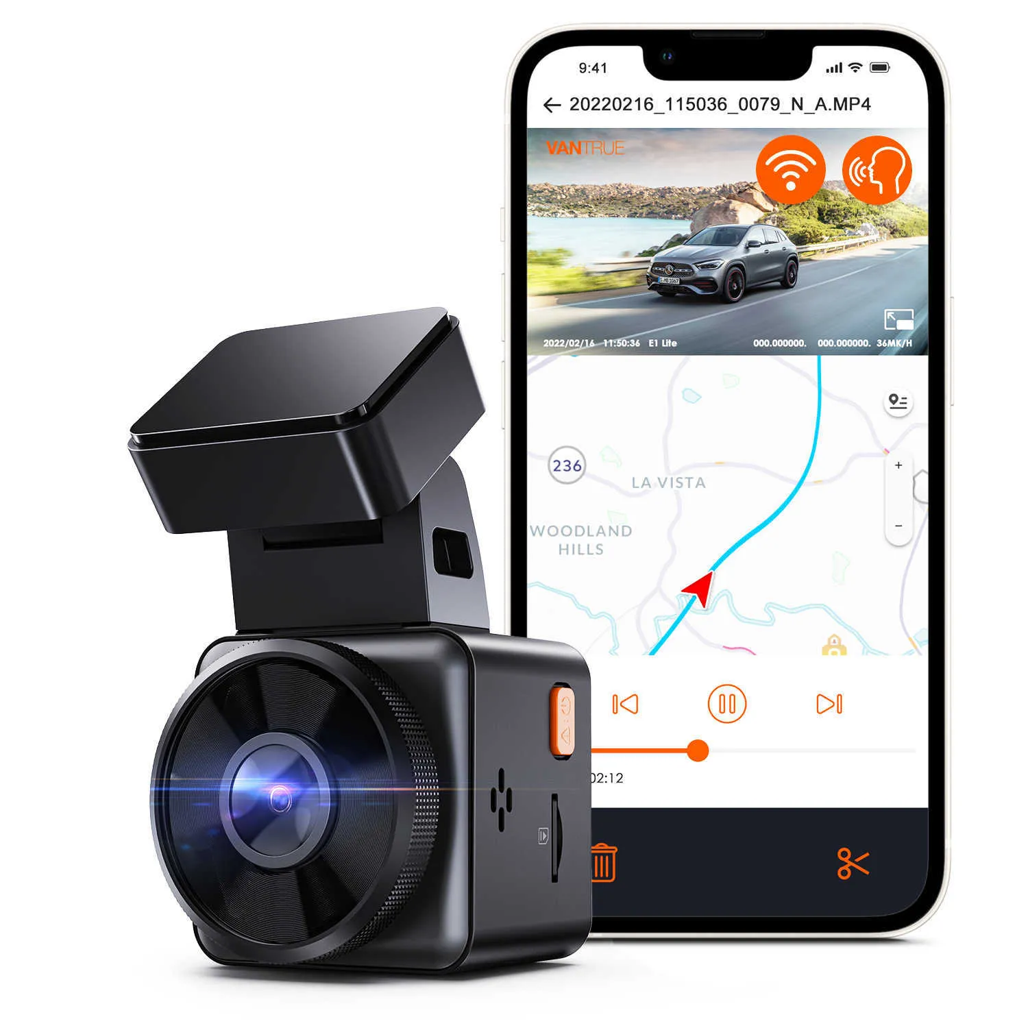 Dual Dash Cam 4K anteriore e posteriore, Wi-Fi GPS, schermo touch screen IPS da 3 pollici, scheda da 64 GB inclusa, videocamera per auto con visione notturna, grandangolo 170°, modalità parcheggio