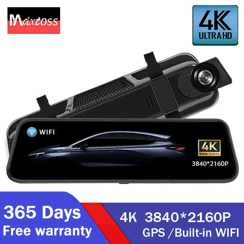 Car dvr A 10 Inch 4K GPS WIFI Dvr Mirror Dash Cam Dual Lens Dashcam IPS Screen Camera Drive Recorder Stream RearView MirrorHKD230701