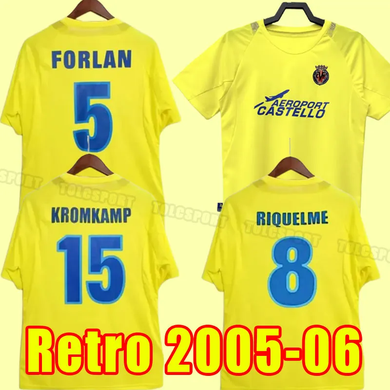 2005 2006 Maglie da calcio retrò Villarreal Kromkamp Forlan Riquelme a maniche corte Short Shirt Uniforms 05 05