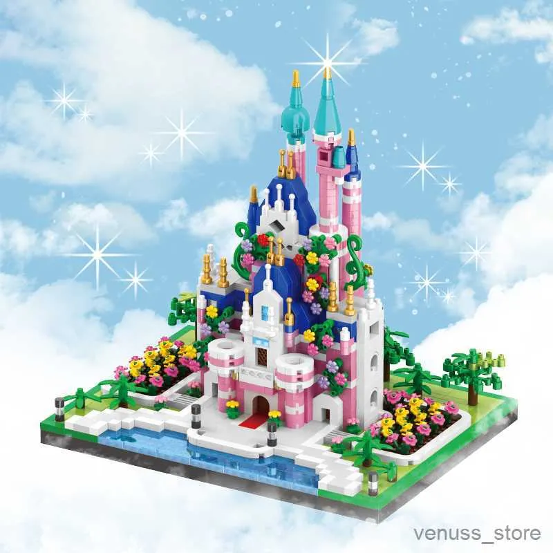 Blocos Princesa Castelo Blocos de Construção Modelo Conjunto Rosa Azul Igreja Cidade Clássico Desenho Animado Construção Brinquedos Adultos Decorações para Casa R230701