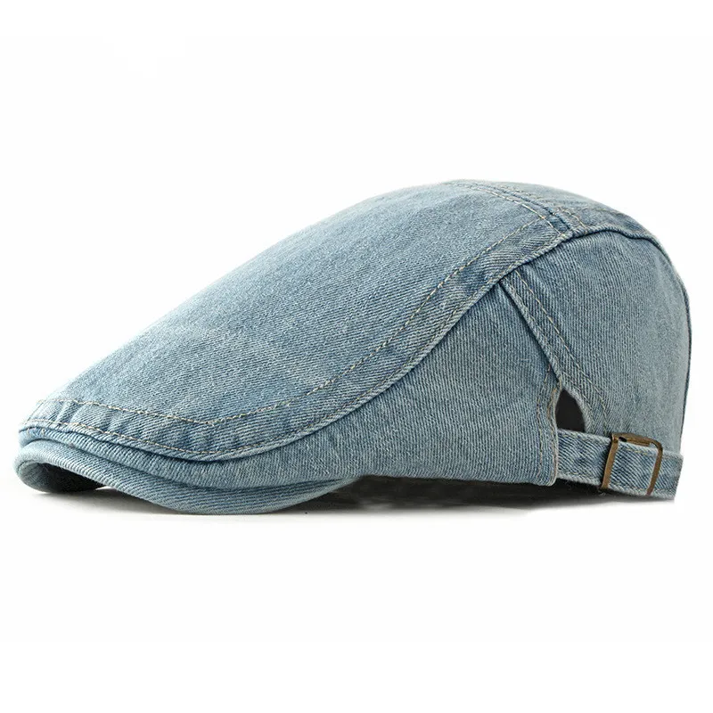 2021 Spring Summer Solid Color Newsboy Caps Men Washed Denim Cotton Flat Peaked Cap Women Painter Beret Hats 13