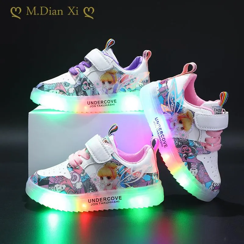 Sneakers Girl Buty 2023 Wiosna i jesień nowe dziewczyny Ice i śnieg Księżniczka Dzieci LED LED Trend Trend Buty Sneakers