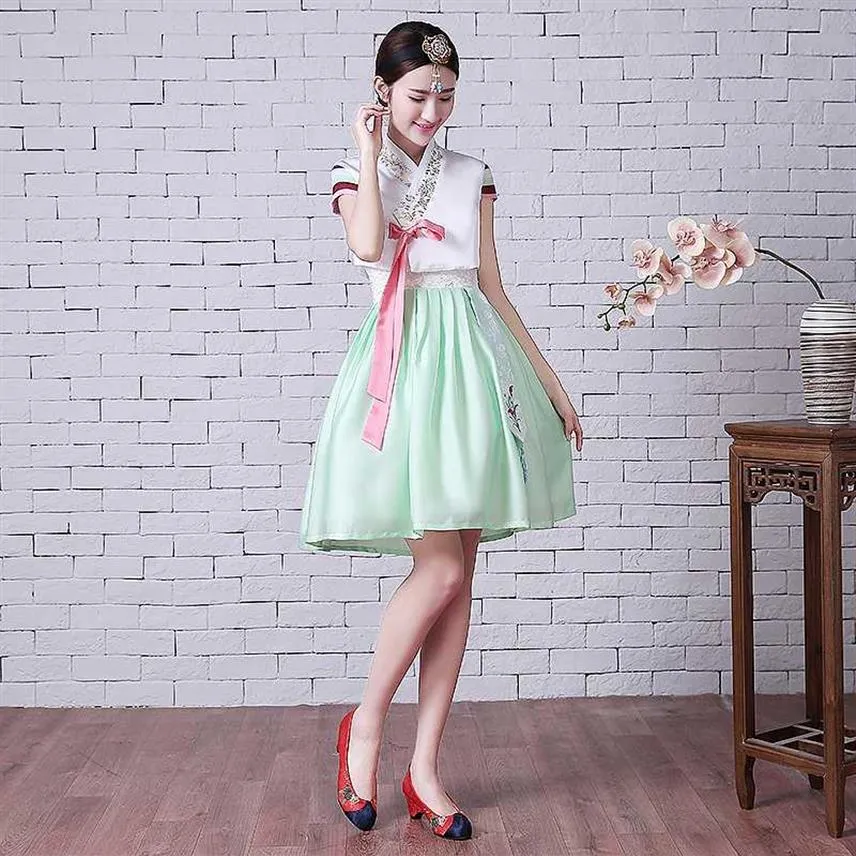 女性エレガント韓国ハンボック伝統的なドレス女性ナショナル韓国ダンスコスチューム刺繍ハンボックパフォーマンス246z