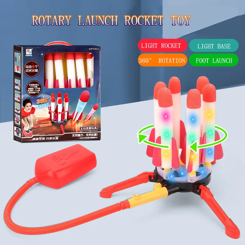 Tol kinderen Voet type Stijgende Raket Speelgoed 360 Roterende Outdoor Sport 6 Burst Simulatie Verjaardagscadeau 230630