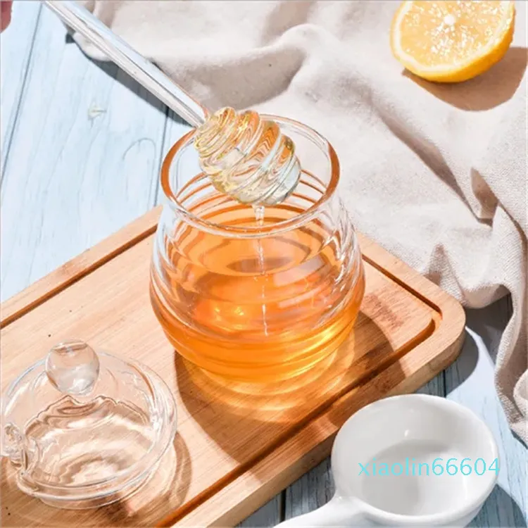 Vorratsflaschen Gläser 300 ml Glas Honigglas Hoher Borosilikattopf mit Schöpflöffel Kleiner Küchenbehälter für Sirup