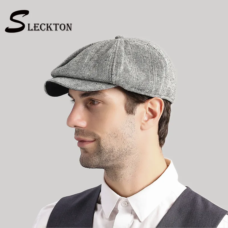 Sleckton Peaky BLinder god kvalitet tweed mens basker mössa för män casual newboy caps mode åttkantiga hattvisorer casquette