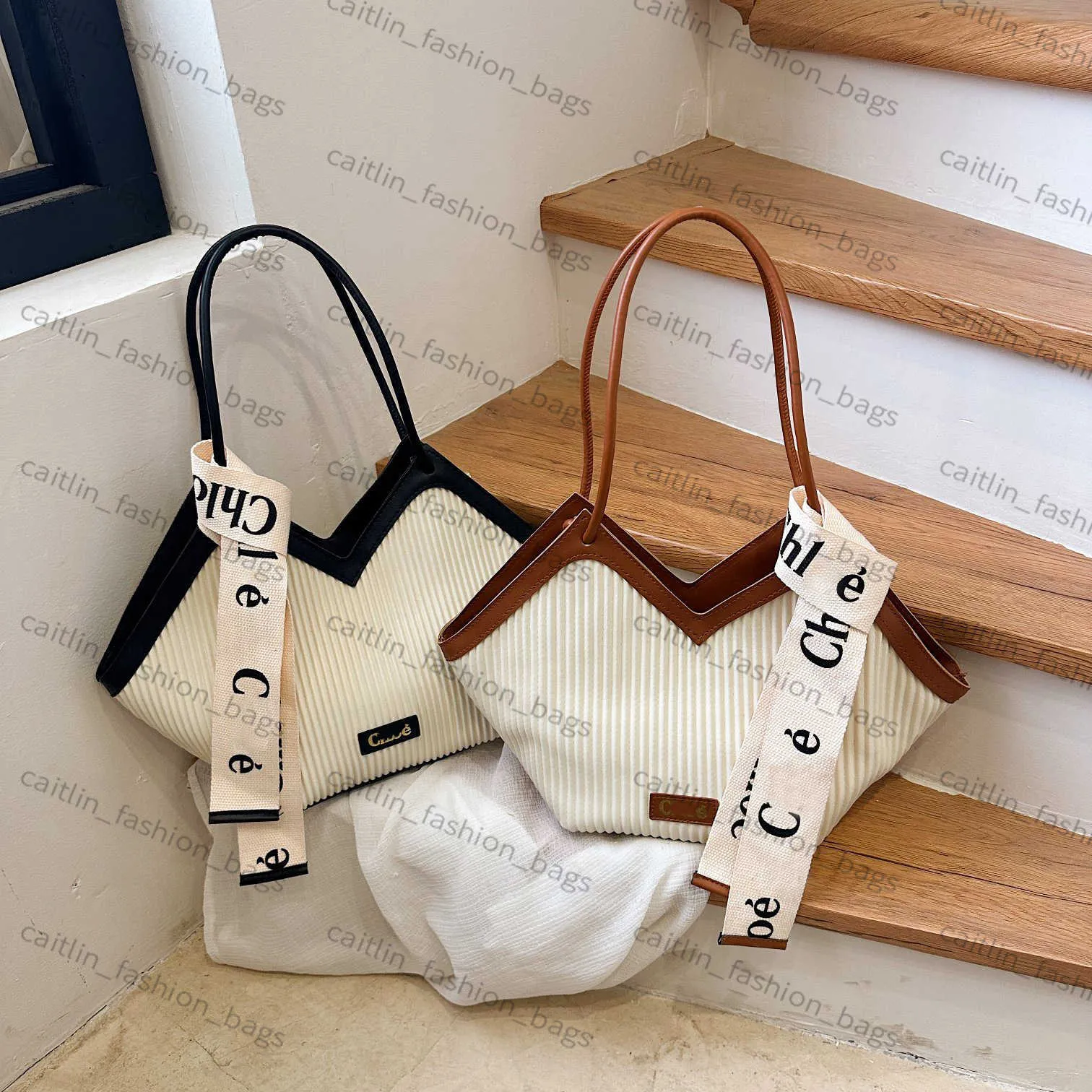 borsa a tracolla 2024 Fashion Alphabet fettuccia decorativa Tote Bag borsa da ascella casual da donna di grande capacità Borsa di tela casual Borsa tote caitlin_fashion_bags