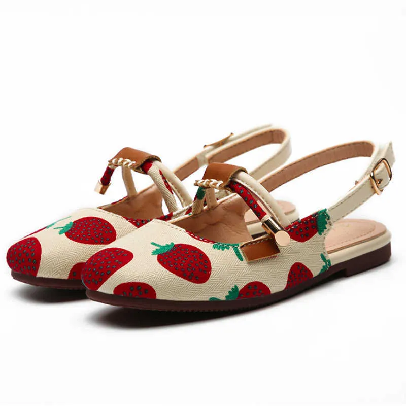 Sneakers HoneyCherry Kız Yaz Modası Çilek Desen Sandalet Yumuşak Alt Prenses Wrap Toe Sandalet Kız AyakkabıHKD230701