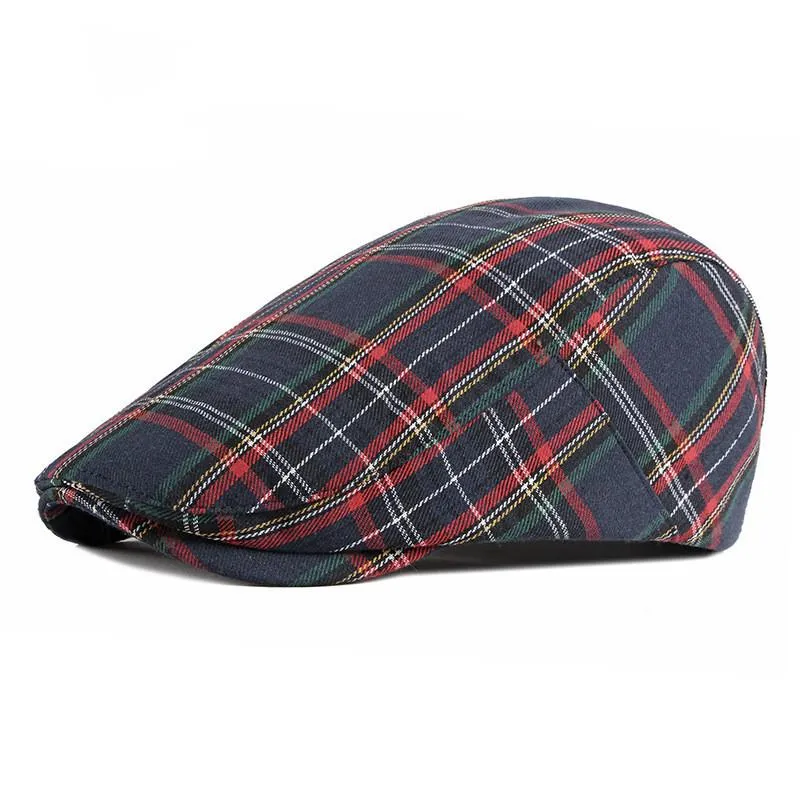 LDSLYJR 2021 Cotton plaid Newsboy Caps Flat Peaked Cap Men and Women Painter Beret Hats 35