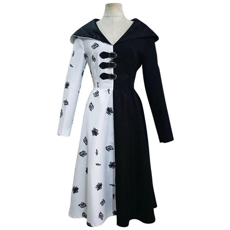 زي Cruella Cosplay ملابس سوداء ملابس أبيض