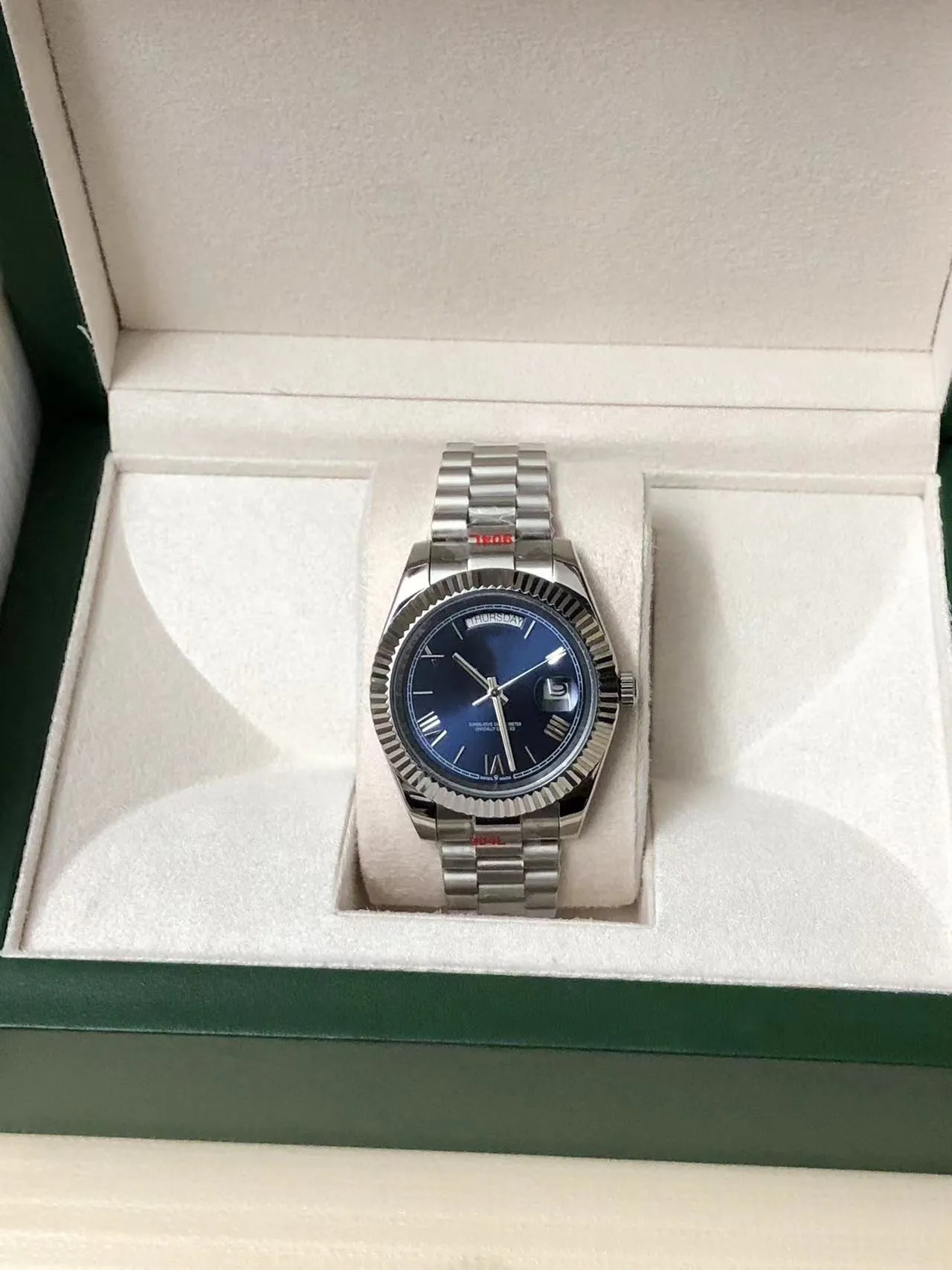 Con scatola originale orologi da uomo di lusso di alta qualità 41mm argento meccanico automatico 2813 acciaio inossidabile 904L orologi da polso da uomo impermeabile blu Dail 2023