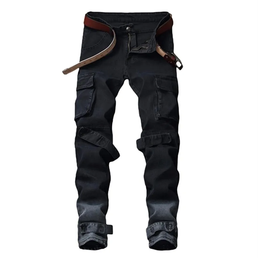 Jeans pour hommes moto nouvelle tendance multi-poches Punk noir Denim pantalon femme mode JSlim-fit pantalon élégant Denim pantalon 20288d