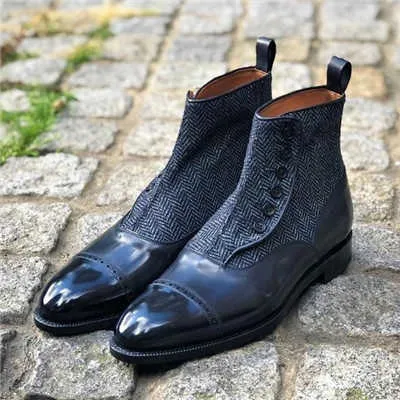 Buty męskie Vintage Chelsea kostki skórzane guziki wysokie góry biznes formalne moda męska klasyczne obuwie robocze bhp czarne T230701
