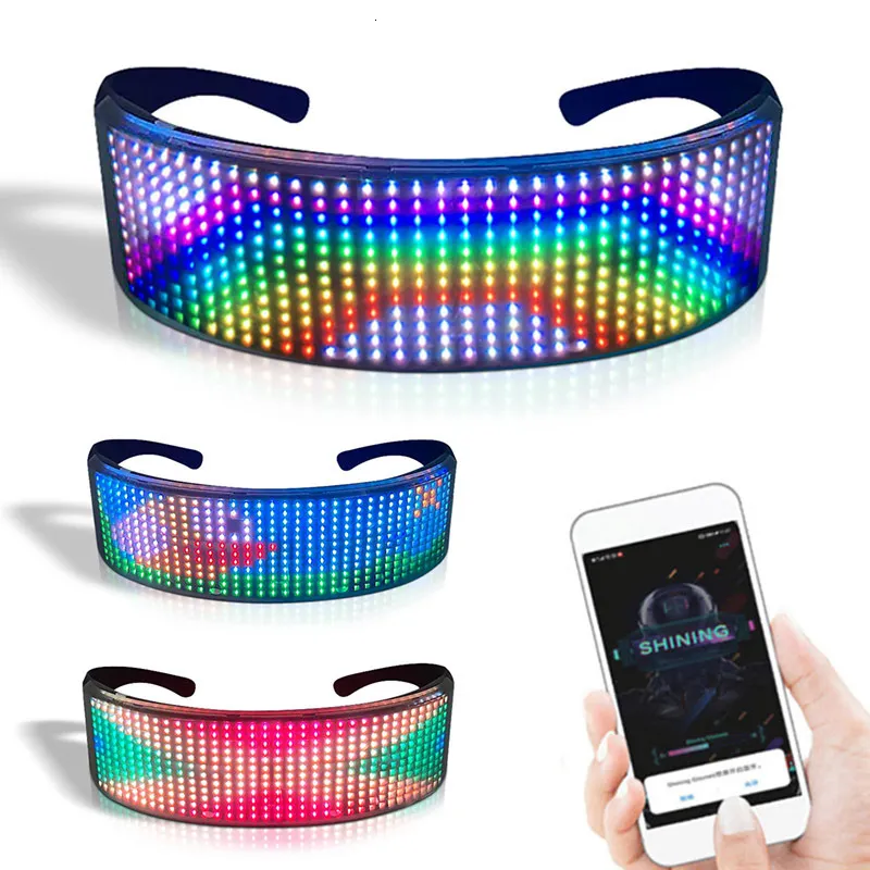 Inne imprezowe zapasy imprezowe okulary LED Bluetooth DIY Luminous Rave Party Glasses Festival Sunglasss Gafas Shining Kieliszki neonowe światła imprezowe idealne prezenty 230630