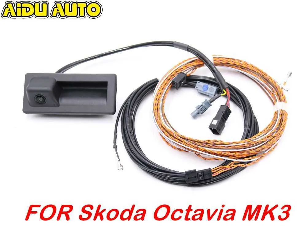 Carro dvr PARA Skoda Octavia MK3 III Superb 3V B8 Rear View Trunk handle Camera with Highline Guidance Line Cablagem 3V0 827 566 NHKD230701