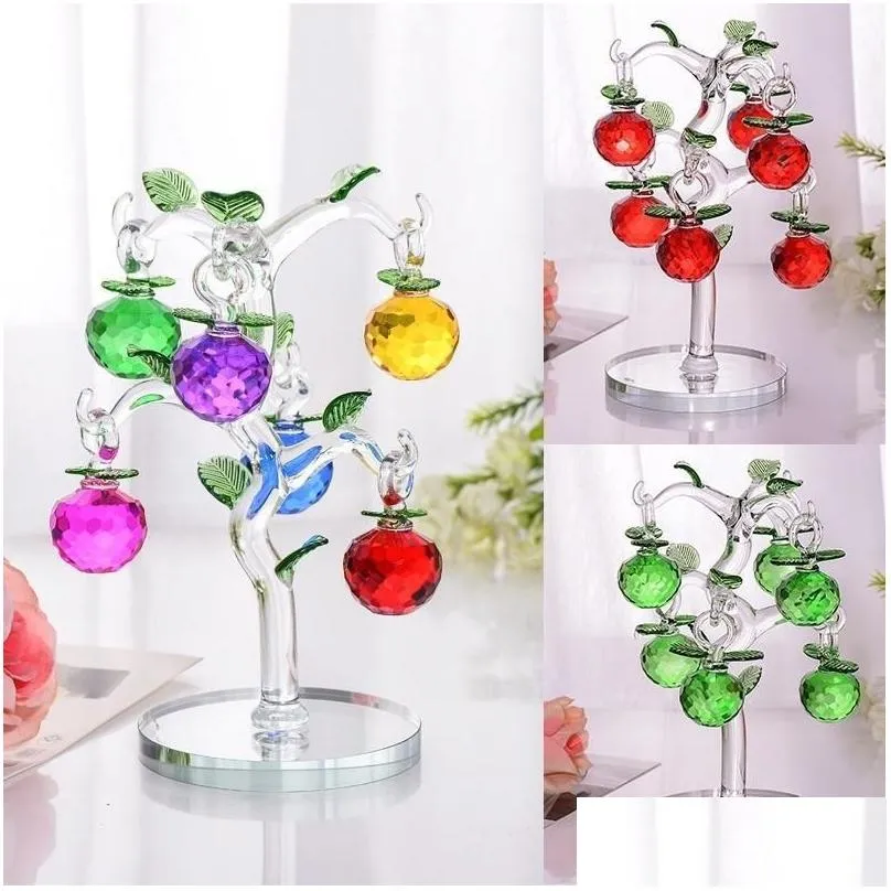 Oggetti decorativi Figurine Cristallo di vetro Melo con 6 pezzi Mele Fengshui Artigianato Decorazioni per la casa Regali di Natale Anno Souvenir O Dhi7Y