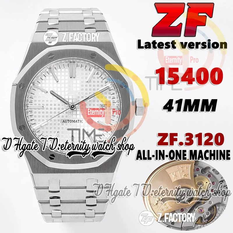 ZF V2 zff15400 Mens Watch A3120 ZF3120 Automatic 41MM Silver Texture Dial Stick Markers SS Solid 904L Stainless Steel Bracelet Super Version eternity Watches