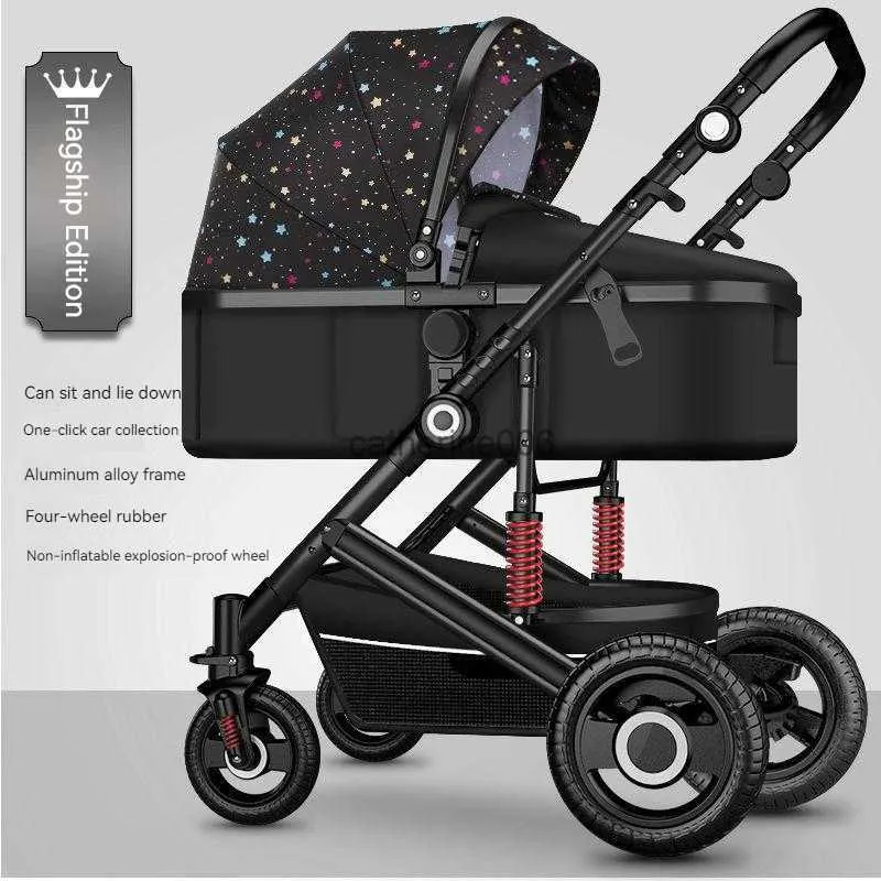 New Luxury Baby Stroller 2 in 1 Portable baby carriageHigh Landscape Reversible Stroller Gold Stroller Travel Pram carriage L230625