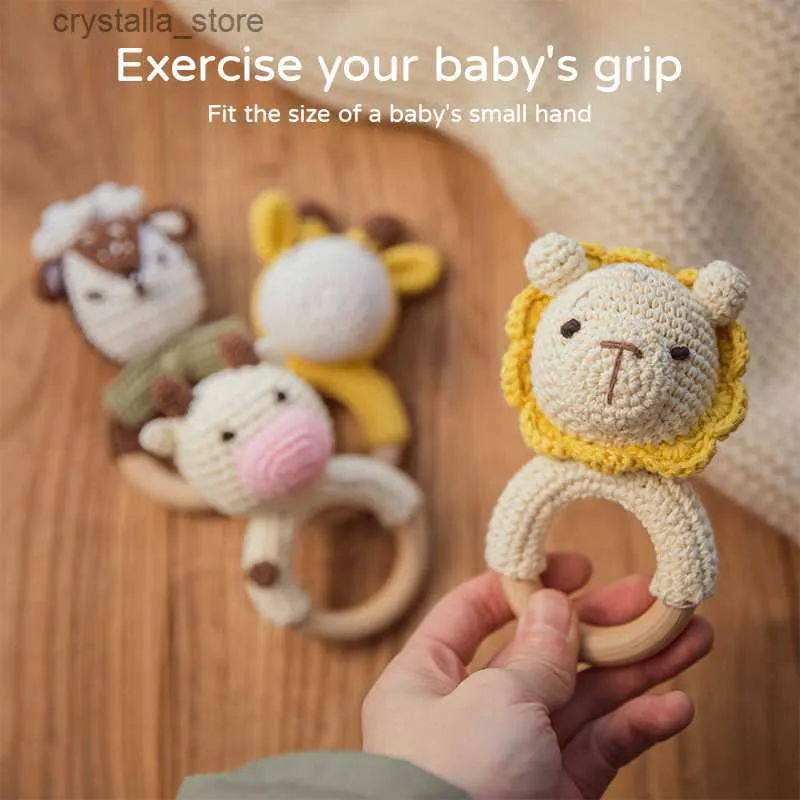 1pc hochets de bébé Crochet lapin hochet jouet anneau en bois