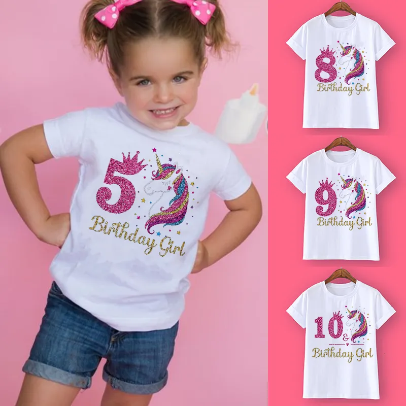 Kleding Sets Eenhoorn Verjaardag Shirt 1 12 T-shirt Wilde Tee Meisjes Party T Thema Kleding Kids Geschenken Mode tops Tshirt 230630