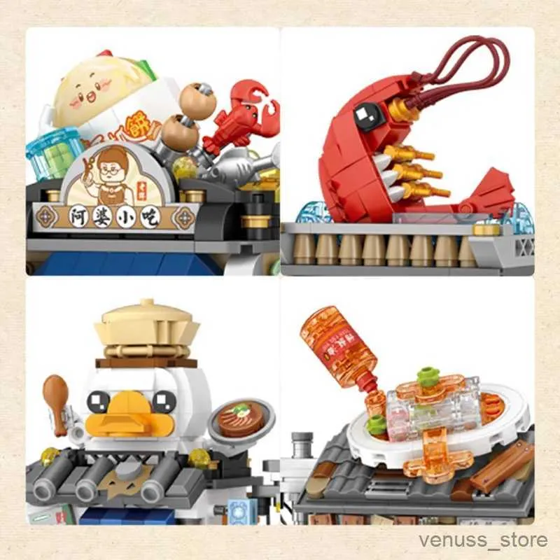 Blocs Mini Hong Kong Food Store Maison Bloc de construction Style chinois Saucisse Nouilles Magasin Poisson de mer Nourriture Ensembles Enfants Jouets Adulte R230701