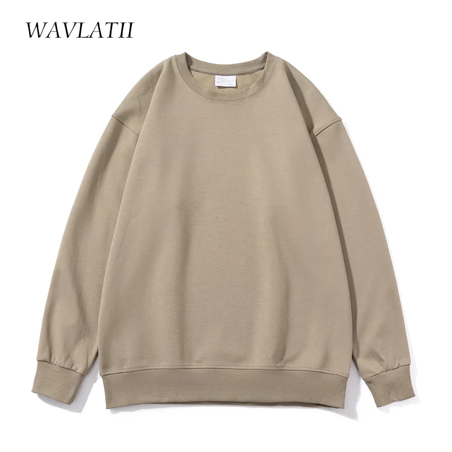 Bluzy damskie bluzy Wavlatii Kobiety proste styl bluzy Khaki Fashion Streetwear Soild O-Neck Hoodie Casual White Tops WH2219 230630