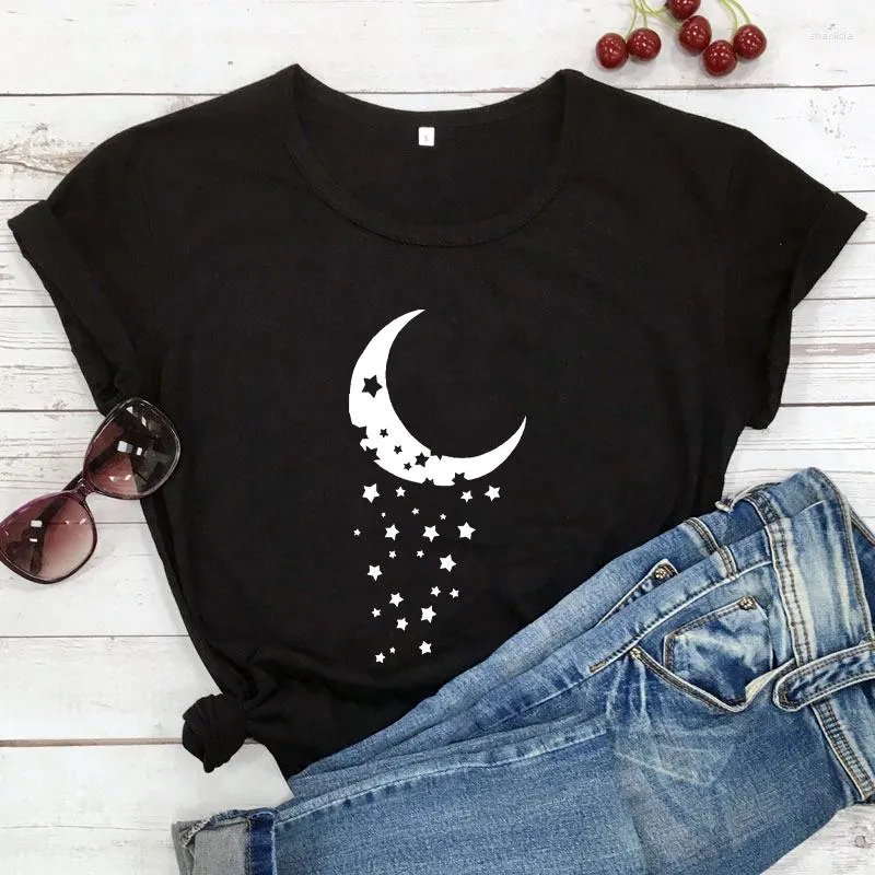 Women's T Shirts Funny Moon Star Broken Artistic Graphic Tees Fashion Casual Grunge Vintage Tops