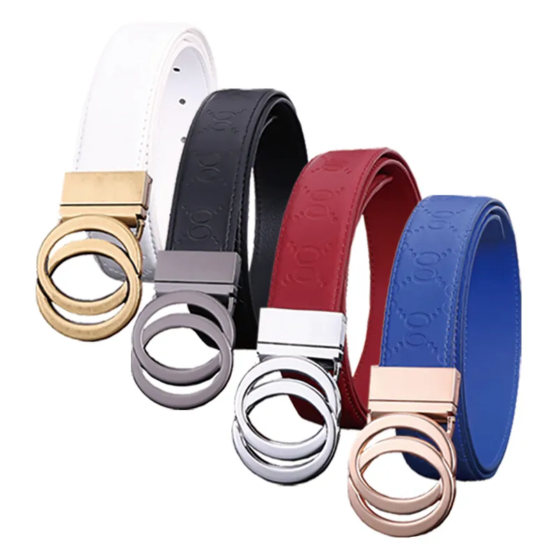 Designer riem reliëf leer roterende metalen gesp Mode leer Mannen vrouwen dubbele letter gesp riembreedte 3,8 cm met doos