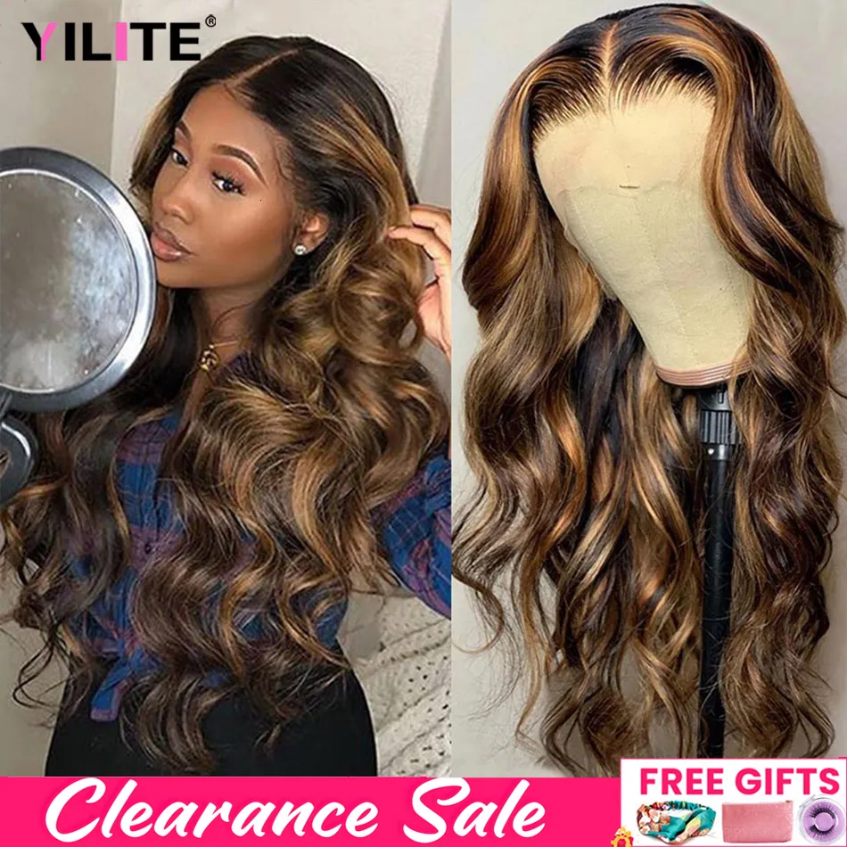 Synthetic Wigs Highlight Wig 13x6 Hd Lace Frontal Honey Blonde Body Wave Front Human Hair For Women 360 Glueless HD Full 230630