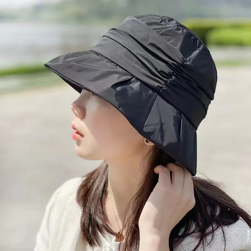 New Fold Bucket Hat Women Summer Sun Hats Girl Wide Brim Uv Protection Beach Hat Breathable Foldable Panama Cap