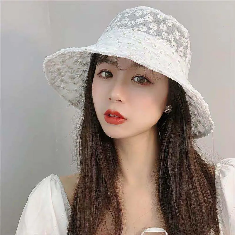 Kapelusz słoneczny kwiatowy nadruk przeciwsłoneczny koronkowe kobiety rybakowy kapelusz na zewnątrz letni składany wiadra kapelusz solidny kolor koreański