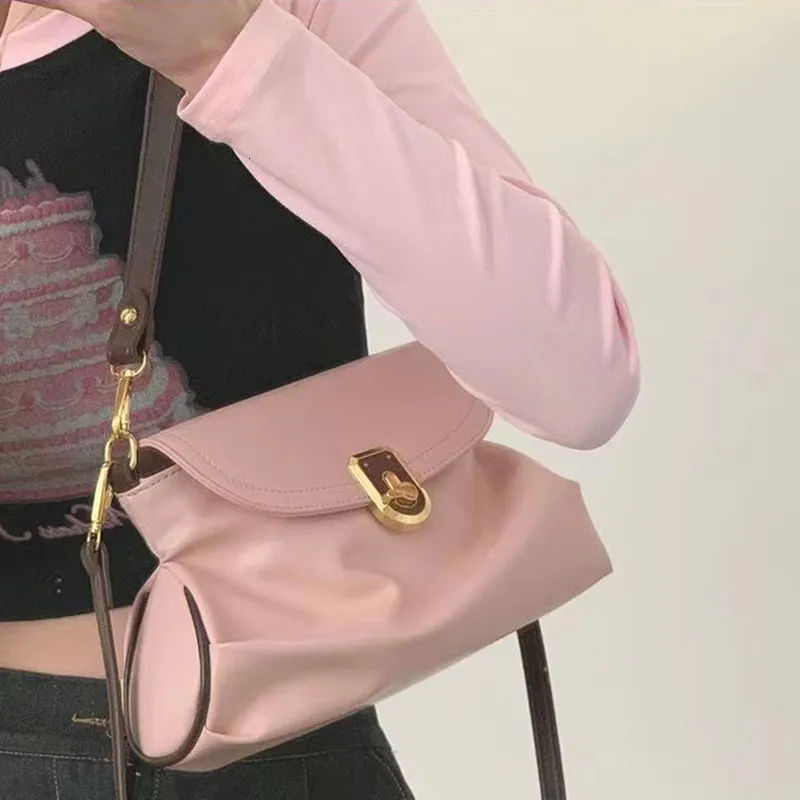 Sacs de soirée Basque Rose sous les bras pour les femmes mode contraste couleur poche plissé sac à bandoulière femmes en cuir sac à main 230630