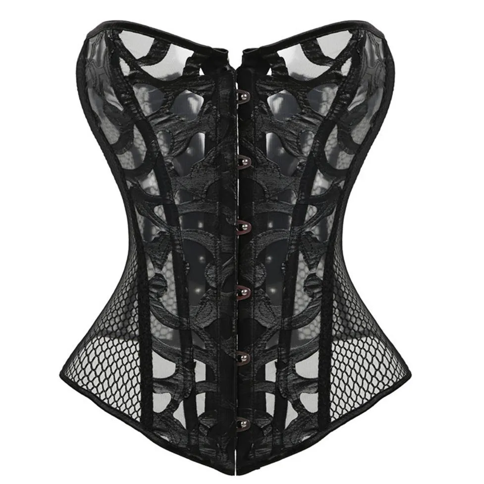 Sexy Mesh Corsets and Bustie Elastic Net Hollow Out Flowers Design Busk Closure Bustier Corset Body Shapewear cincher corselet 812299W