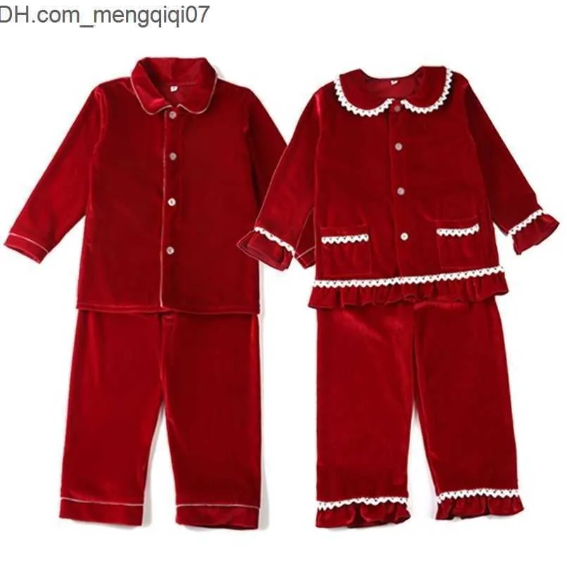 パジャマの冬のブティックベルベット生地赤い子供の服PJ