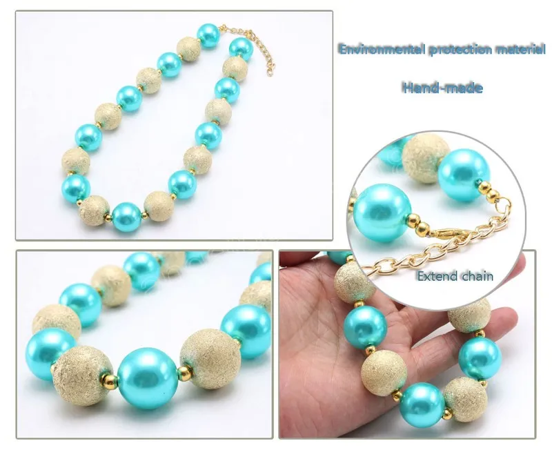 Sweet Lake Blue Pearl Girls Pearl Beads Necklace Children Kids Chunky Bubblegum Necklace Handmade Party Jewelry