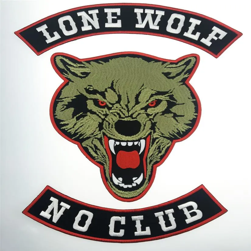 Fashion LONE WOLF LONE WOLF NO CLUB MC Motorcycle Biker Embroidered Patch Iron On Jacket Vest Rider Badge Large Size Patch Sh325g