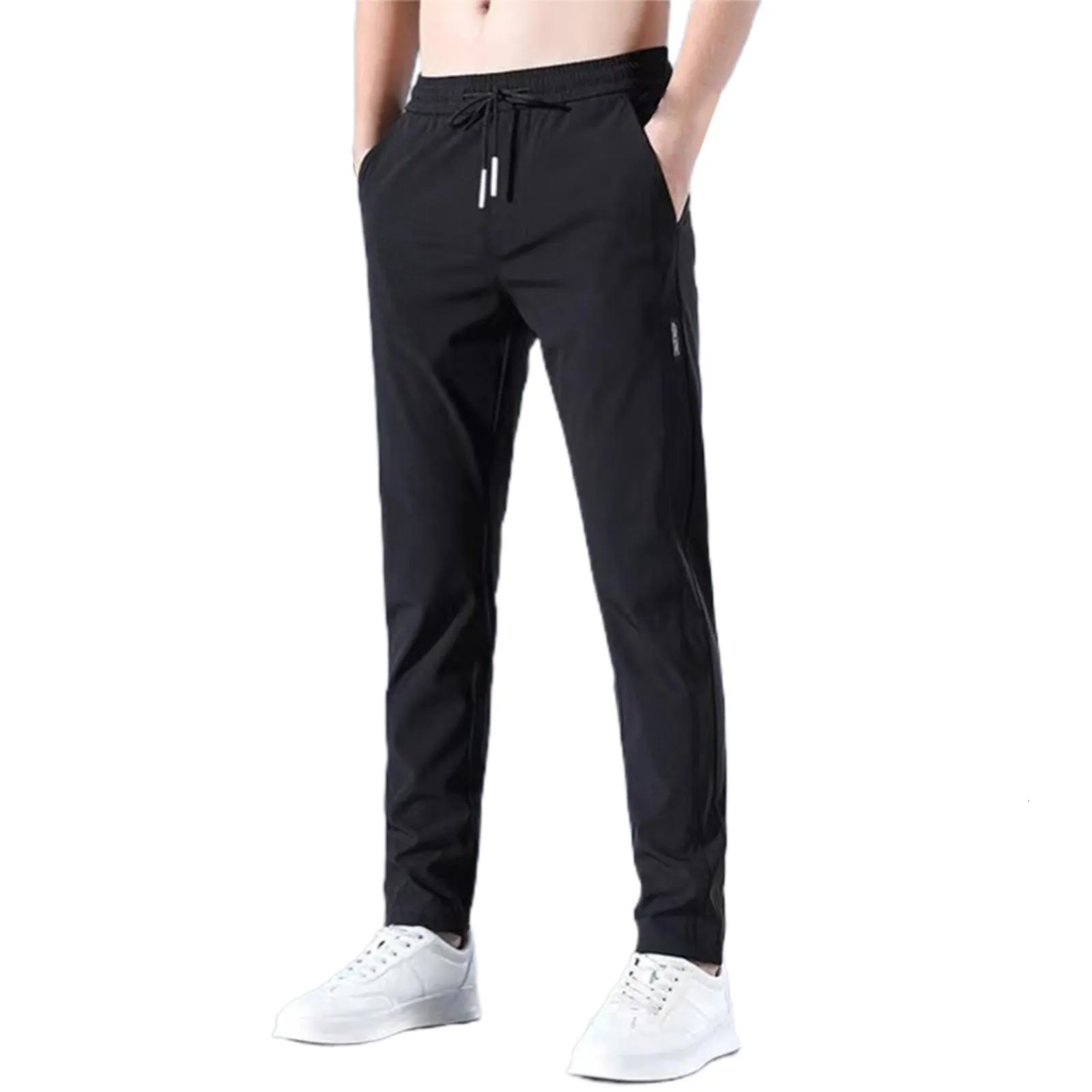 Pantalones de hombre Casual secado rápido deportes estiramiento gimnasio hielo fresco transpirable correr Jogger cordón pantalones de chándal con bolsillos 230630