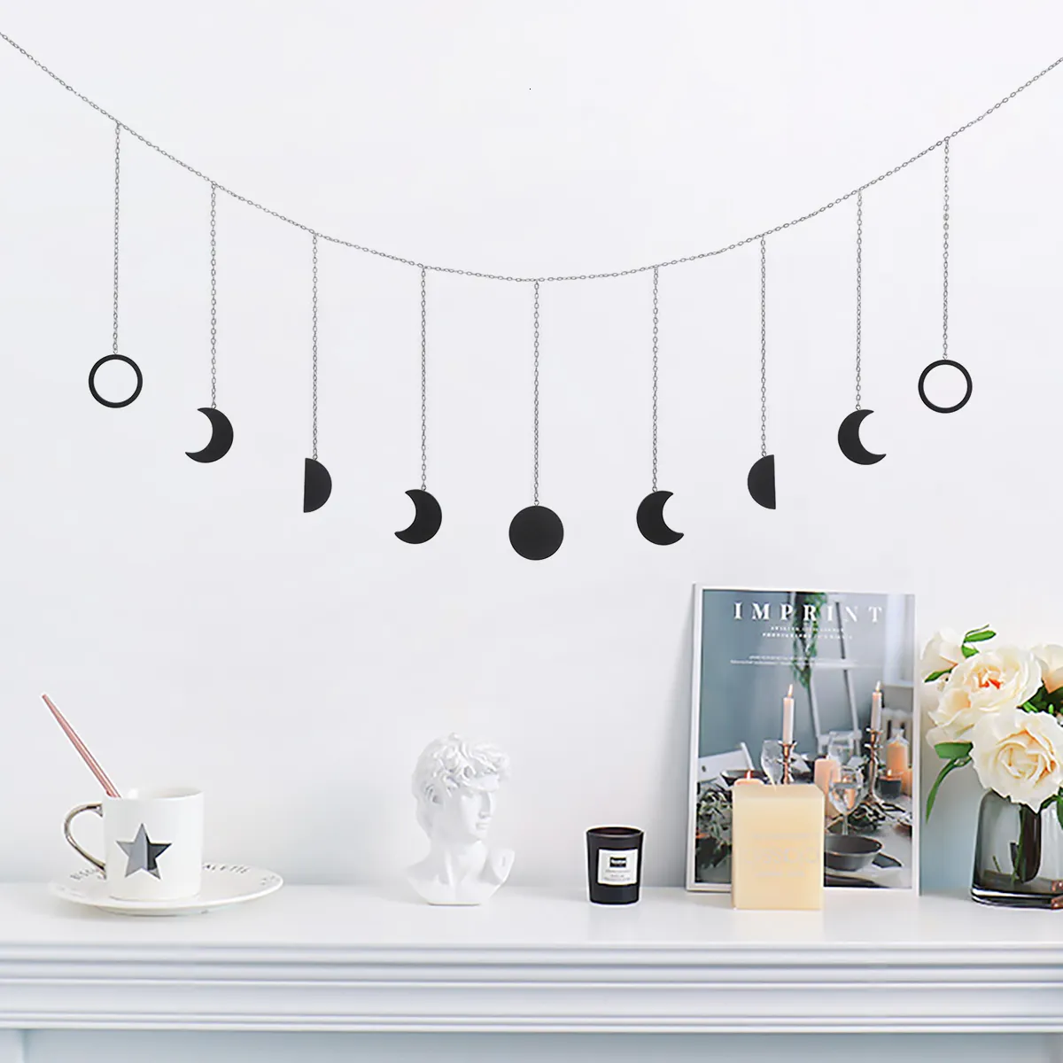 Decorative Objects Figurines Moon Shining Phase Garland Decoration Chains Boho Gold Wall Hanging Ornaments Support Drop Decoracion Habitacion 230701
