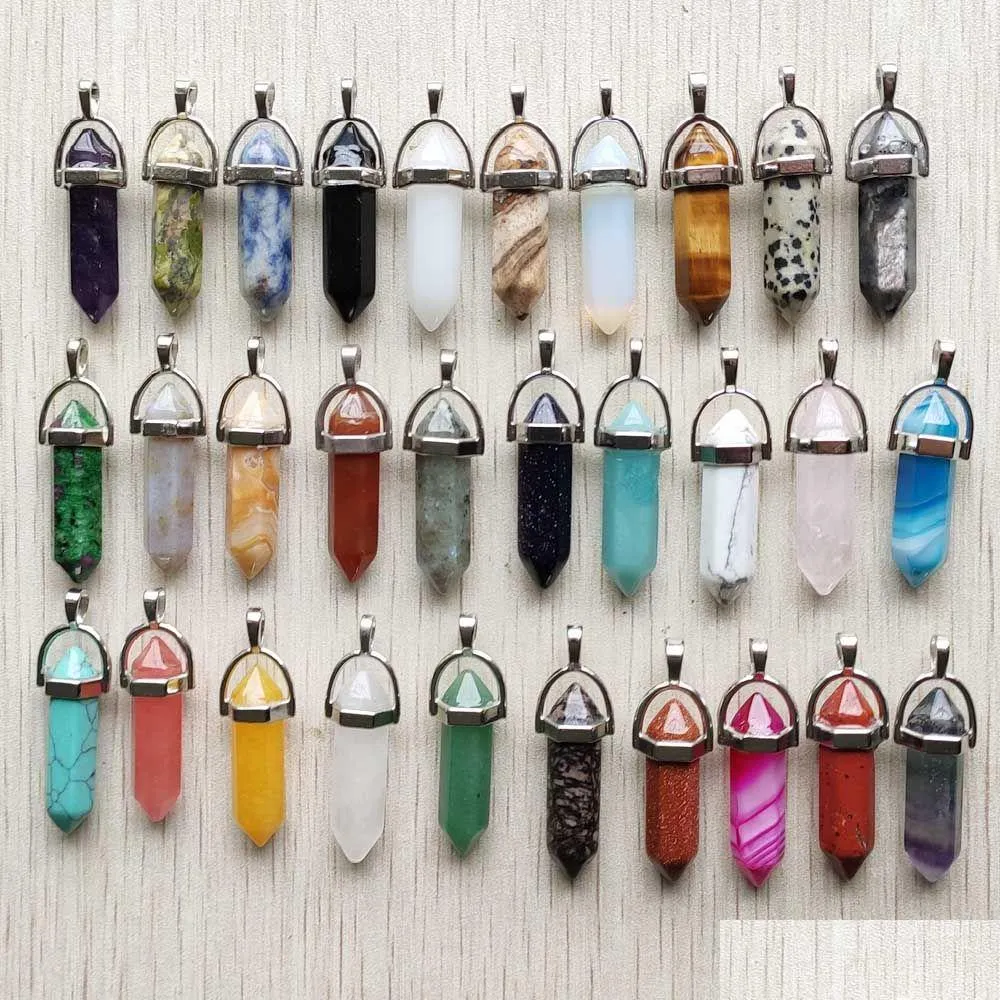 Charms Charm Pedra Natural Rosa Quartzo Aventurina Lapis Vidro Opala Cristal Hexagonal Pingentes Para Diy Jóias Fazendo Acessórios Dro Dhjbl