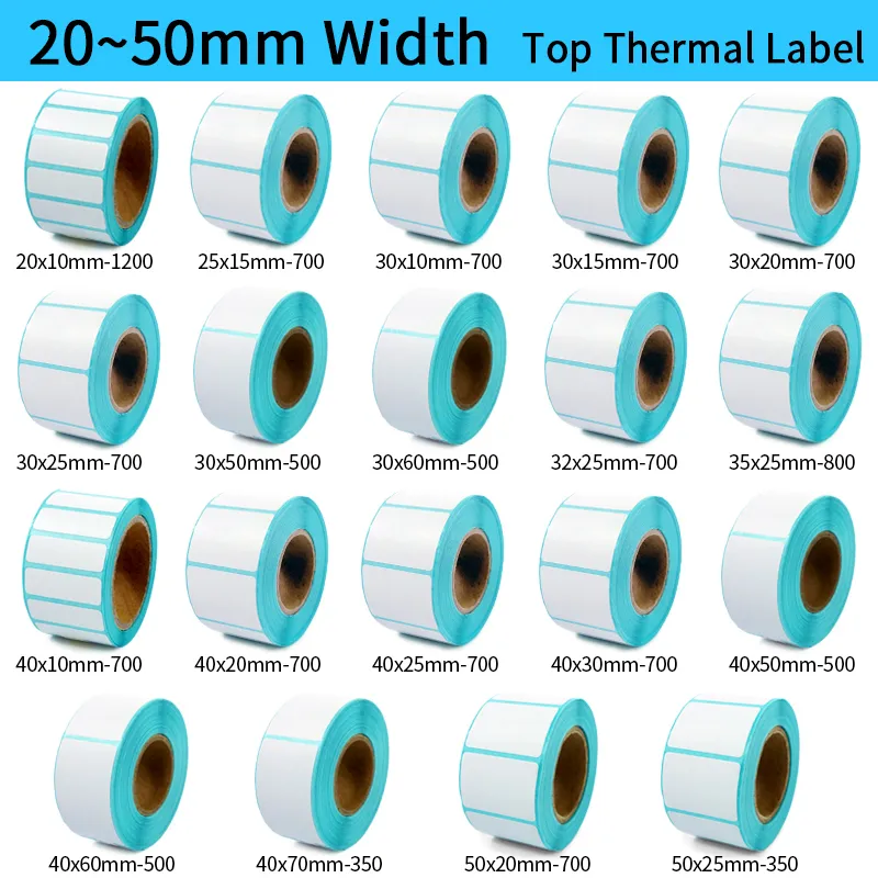 Adesivos adesivos etiqueta térmica adesiva de código de barras 40mm núcleo 1 largura de rolo 20mm 50mm papel superior zebra godex compatível 230630