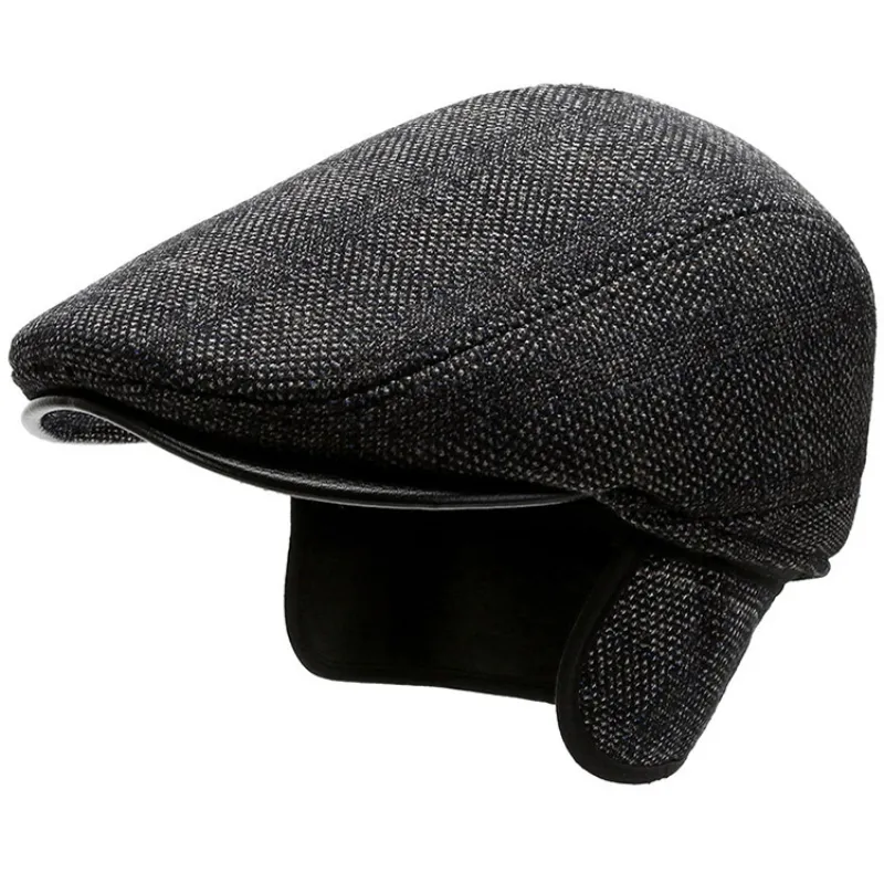 HT3742 Baret Cap Herfst Muts Vintage Plaid Wollen Baret Hoeden Met Oorkleppen Dikke Warme Klimop Krantenverkoper Platte pet Baretten Voor Mannen