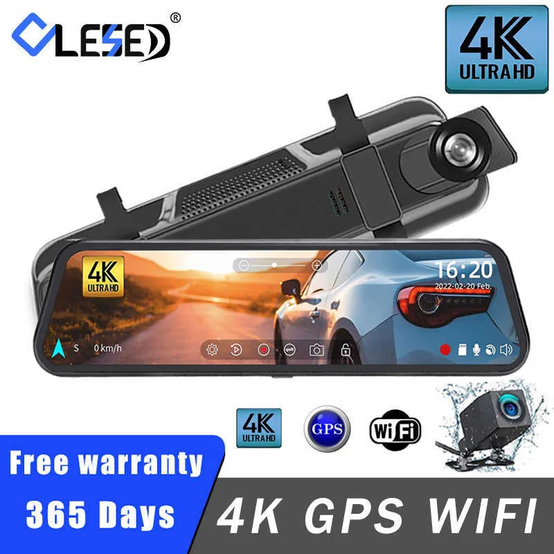 Voiture dvr 10 pouces 4K 38402160P WIFI GPS Dvr Dash Cam Dual Len Dashcam Drive Recorder Stream Rétroviseur IPS Écran CaméraHKD230701